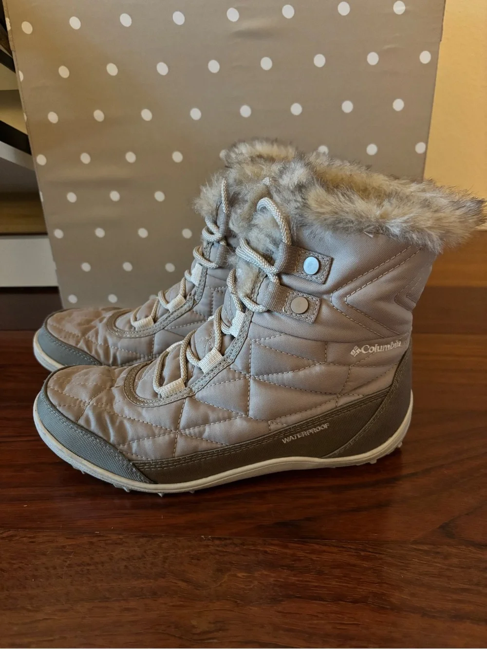 Columbia Quilted Faux-Fur Lined Winter Boots in Taupe